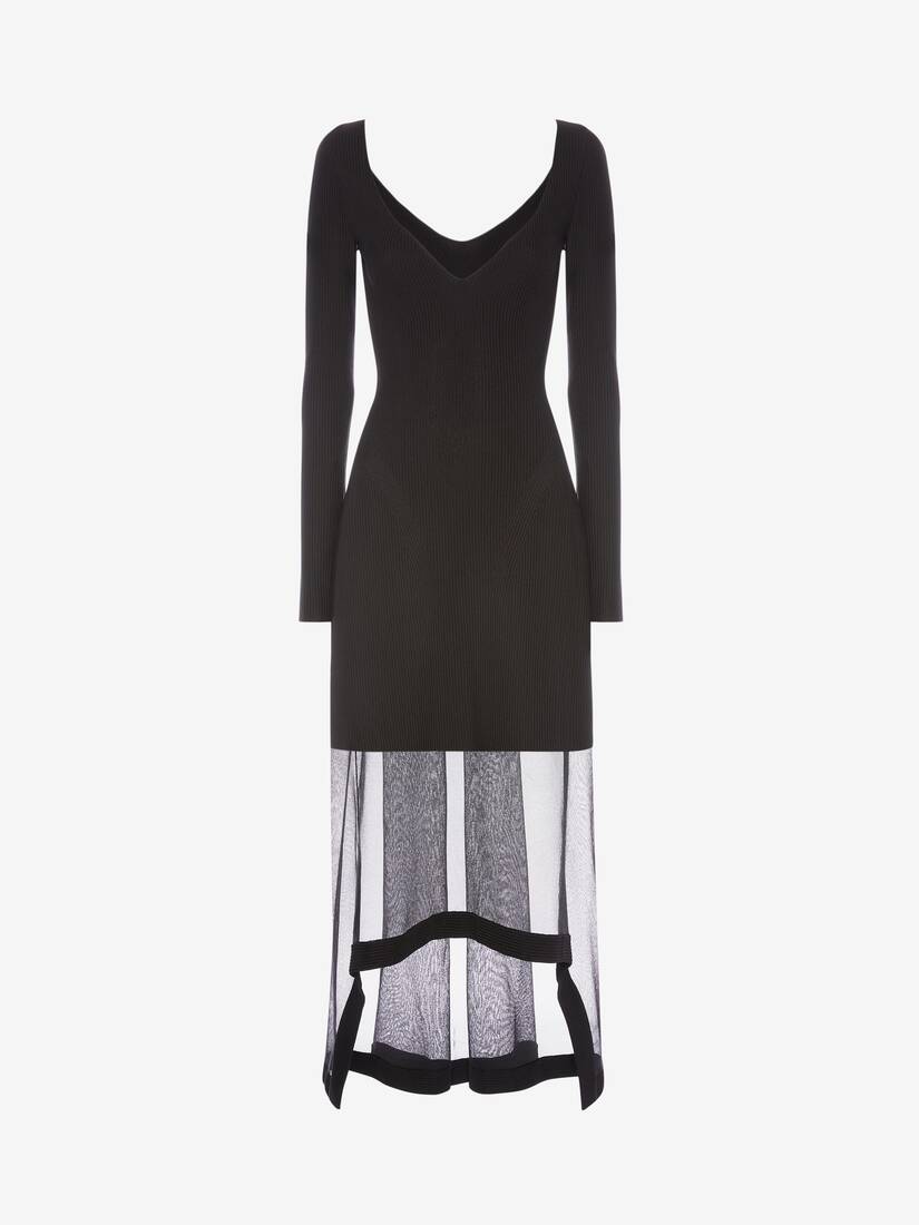 Vestidos Alexander McQueen Engineered Ribbed Knit Mujer - Negros - Mexico 874-RUPYDH